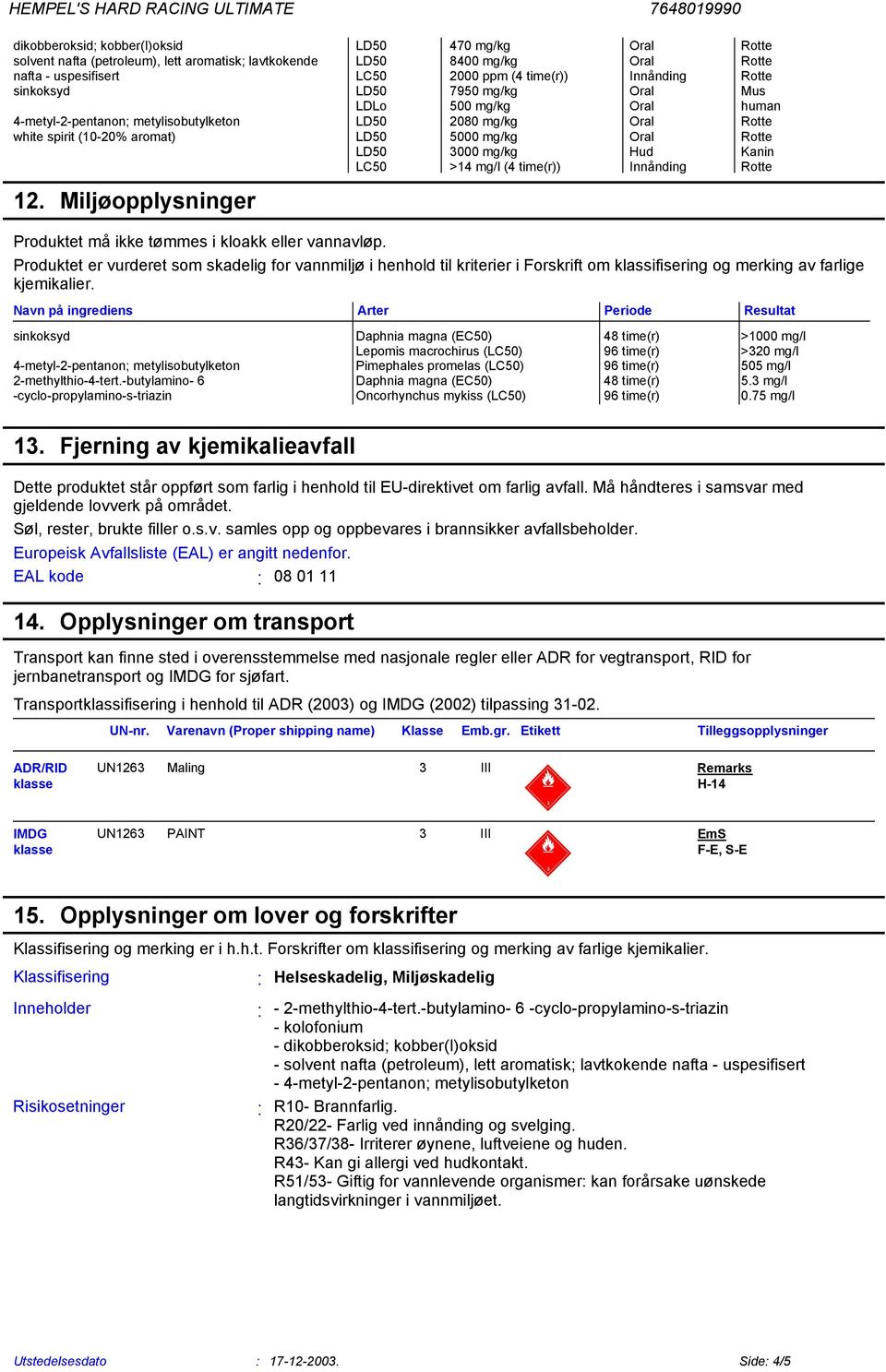 Miljøopplysninger Produktet må ikke tømmes i kloakk eller vannavløp.