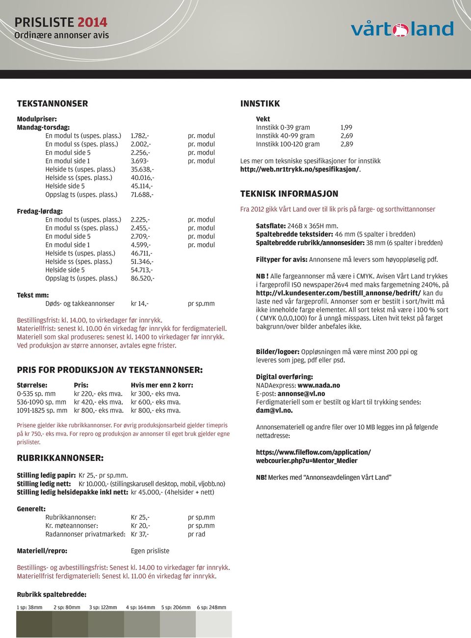 688,- Fredag-lørdag: En modul ts (uspes. plass.) 2.225,- pr. modul En modul ss (spes. plass.) 2.455,- pr. modul En modul side 5 2.70,- pr. modul En modul side 1 4.5,- pr. modul Helside ts (uspes.