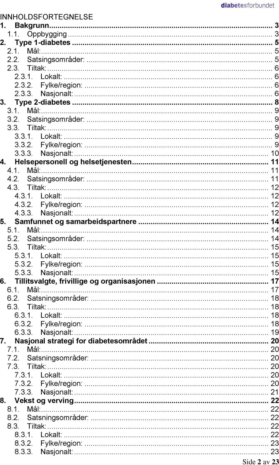 .. 11 4.1. Mål:... 11 4.2. Satsingsområder:... 11 4.3. Tiltak:... 12 4.3.1. Lokalt:... 12 4.3.2. Fylke/region:... 12 4.3.3. Nasjonalt:... 12 5. Samfunnet og samarbeidspartnere... 14 5.1. Mål:... 14 5.2. Satsingsområder:... 14 5.3. Tiltak:... 15 5.