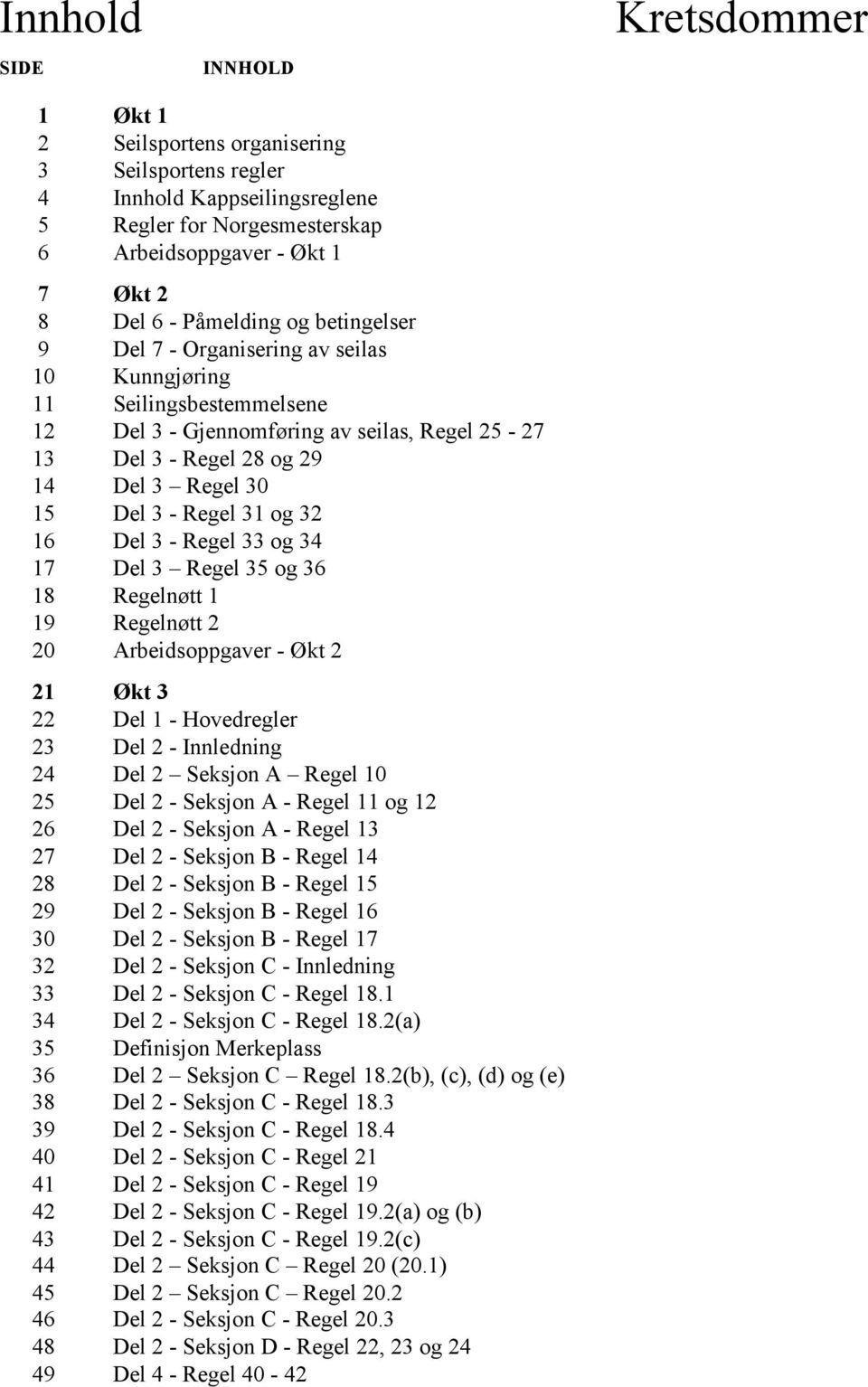 - Regel 31 og 32 16 Del 3 - Regel 33 og 34 17 Del 3 Regel 35 og 36 18 Regelnøtt 1 19 Regelnøtt 2 20 Arbeidsoppgaver - Økt 2 21 Økt 3 22 Del 1 - Hovedregler 23 Del 2 - Innledning 24 Del 2 Seksjon A