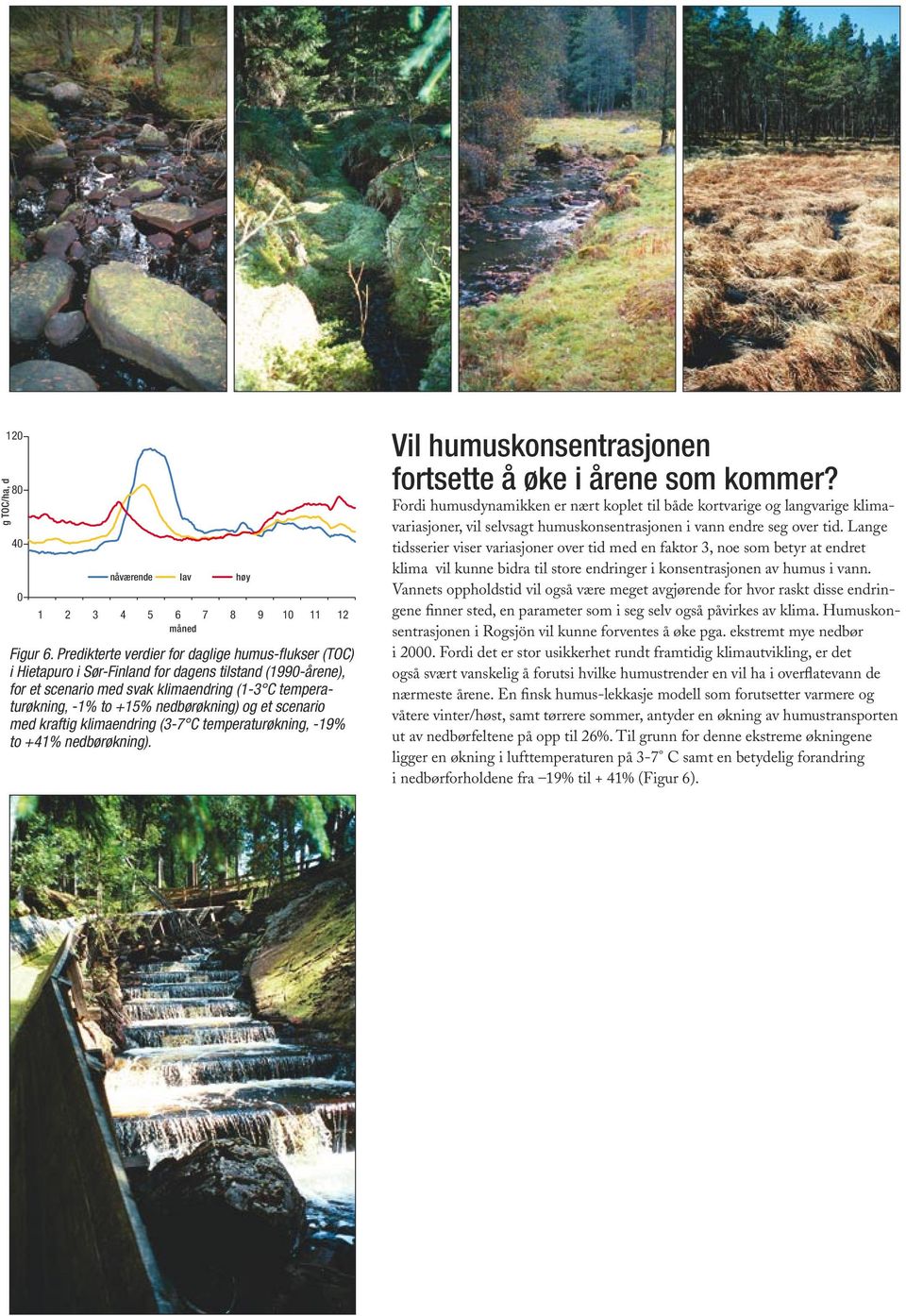 og et scenario med kraftig klimaendring (3-7 C temperaturøkning, -19% to +41% nedbørøkning). Vil humuskonsentrasjonen fortsette å øke i årene som kommer?