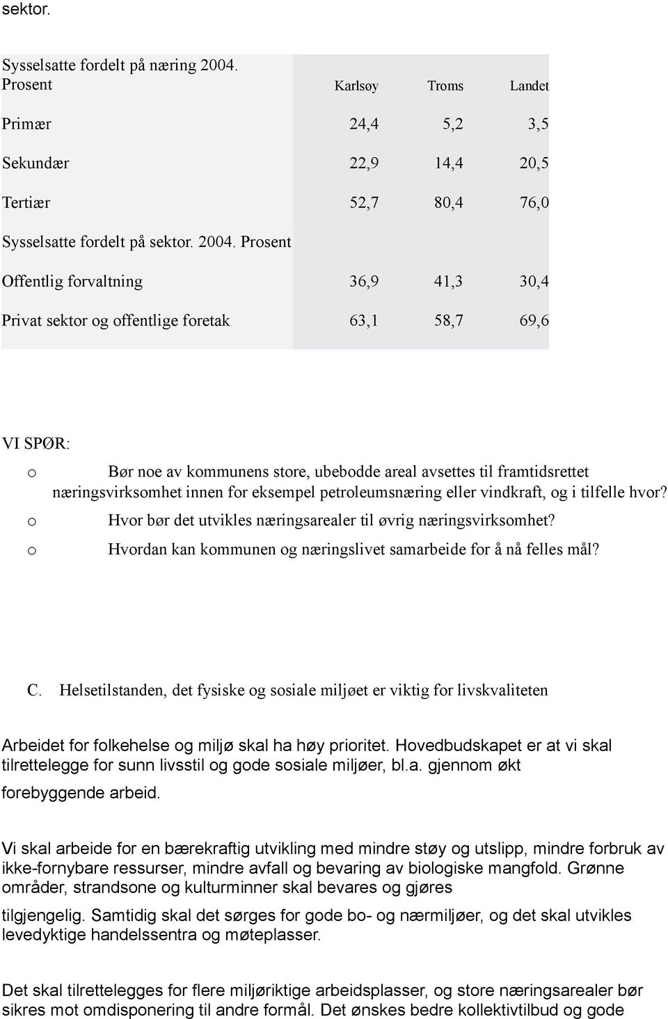 Prsent Offentlig frvaltning 36,9 41,3 30,4 Privat sektr g ffentlige fretak 63,1 58,7 69,6 VI SPØR: Bør ne av kmmunens stre, ubebdde areal avsettes til framtidsrettet næringsvirksmhet innen fr