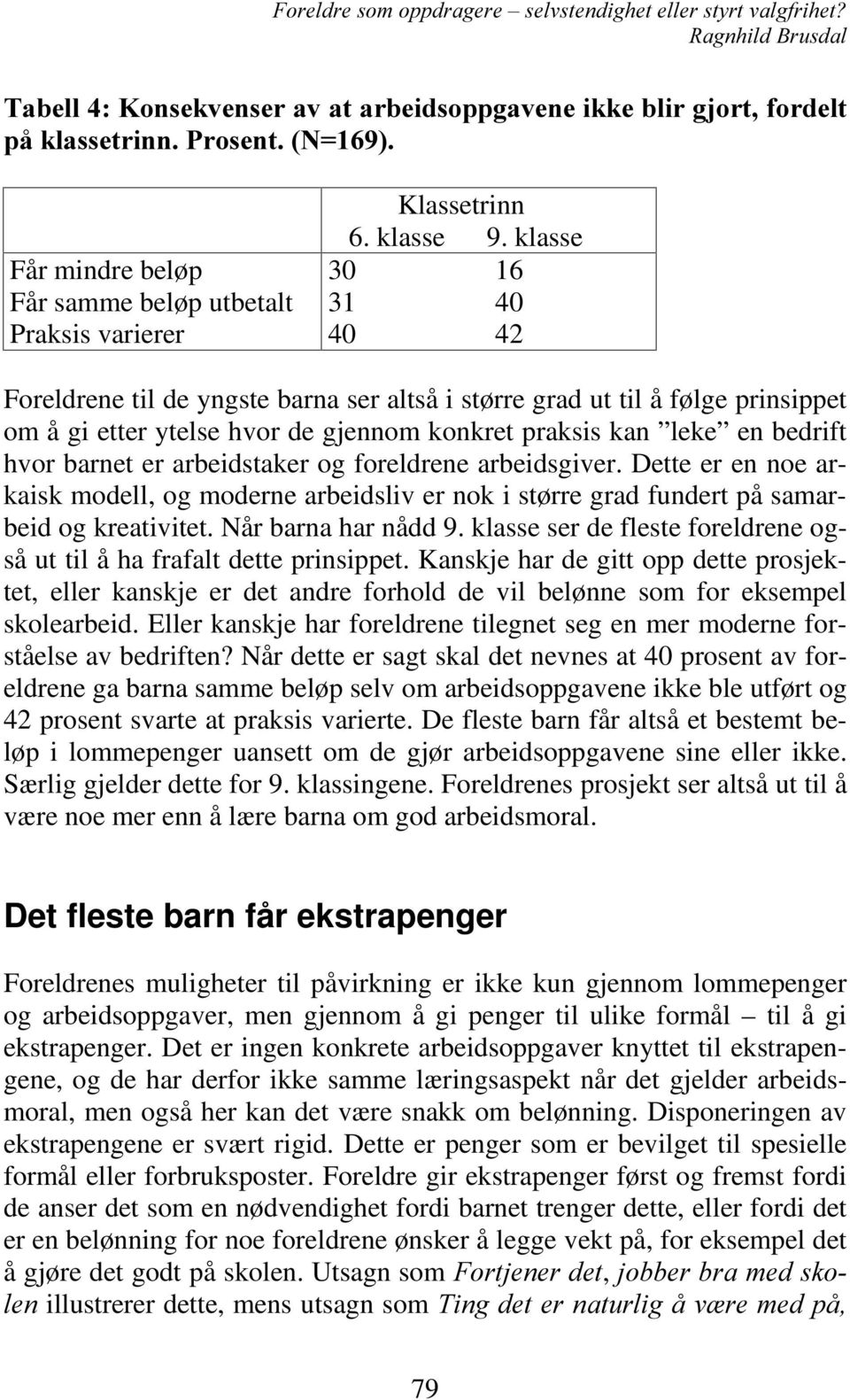 arbeidstaker og foreldrene arbeidsgiver. Dette er en noe arkaisk modell, og moderne arbeidsliv er nok i større grad fundert på samarbeid og kreativitet. Når barna har nådd 9.