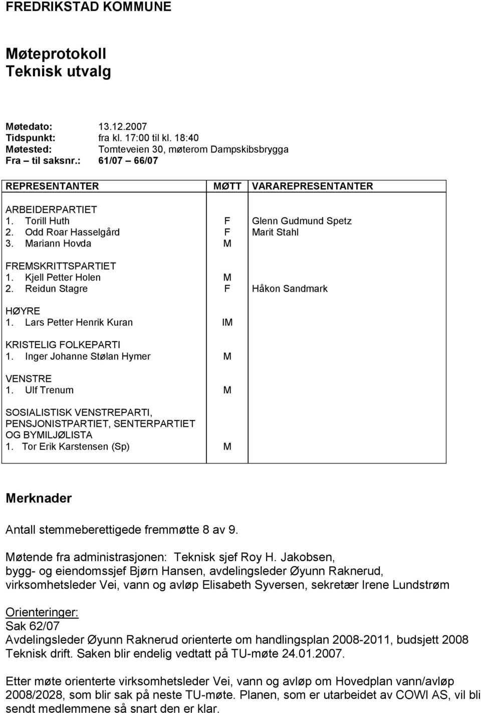 Lars Petter Henrik Kuran KRISTELIG FOLKEPARTI 1. Inger Johanne Stølan Hymer VENSTRE 1. Ulf Trenum SOSIALISTISK VENSTREPARTI, PENSJONISTPARTIET, SENTERPARTIET OG BYILJØLISTA 1.