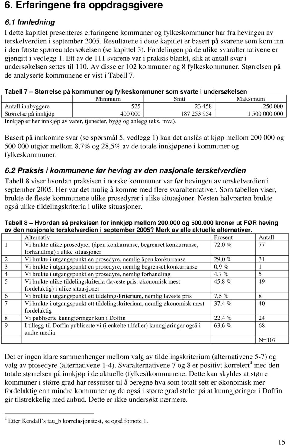 Ett av de 111 svarene var i praksis blankt, slik at antall svar i undersøkelsen settes til 110. Av disse er 102 kommuner og 8 fylkeskommuner. Størrelsen på de analyserte kommunene er vist i Tabell 7.