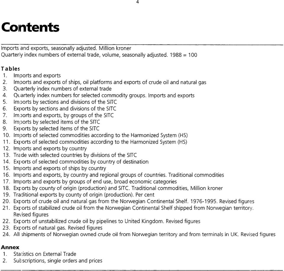 Imports and exports 5. Imports by sections and divisions of the SITC 6. Exports by sections and divisions of the SITC 7. Imports and exports, by groups of the SITC 8.