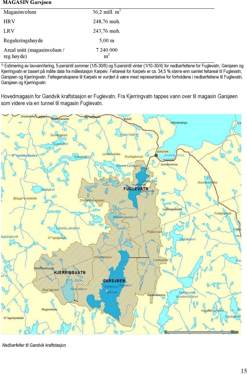 fra målestasjon Karpelv. Feltareal for Karpelv er ca. 34,5 % større enn samlet feltareal til Fuglevatn, Garsjøen og Kjerringvatn.