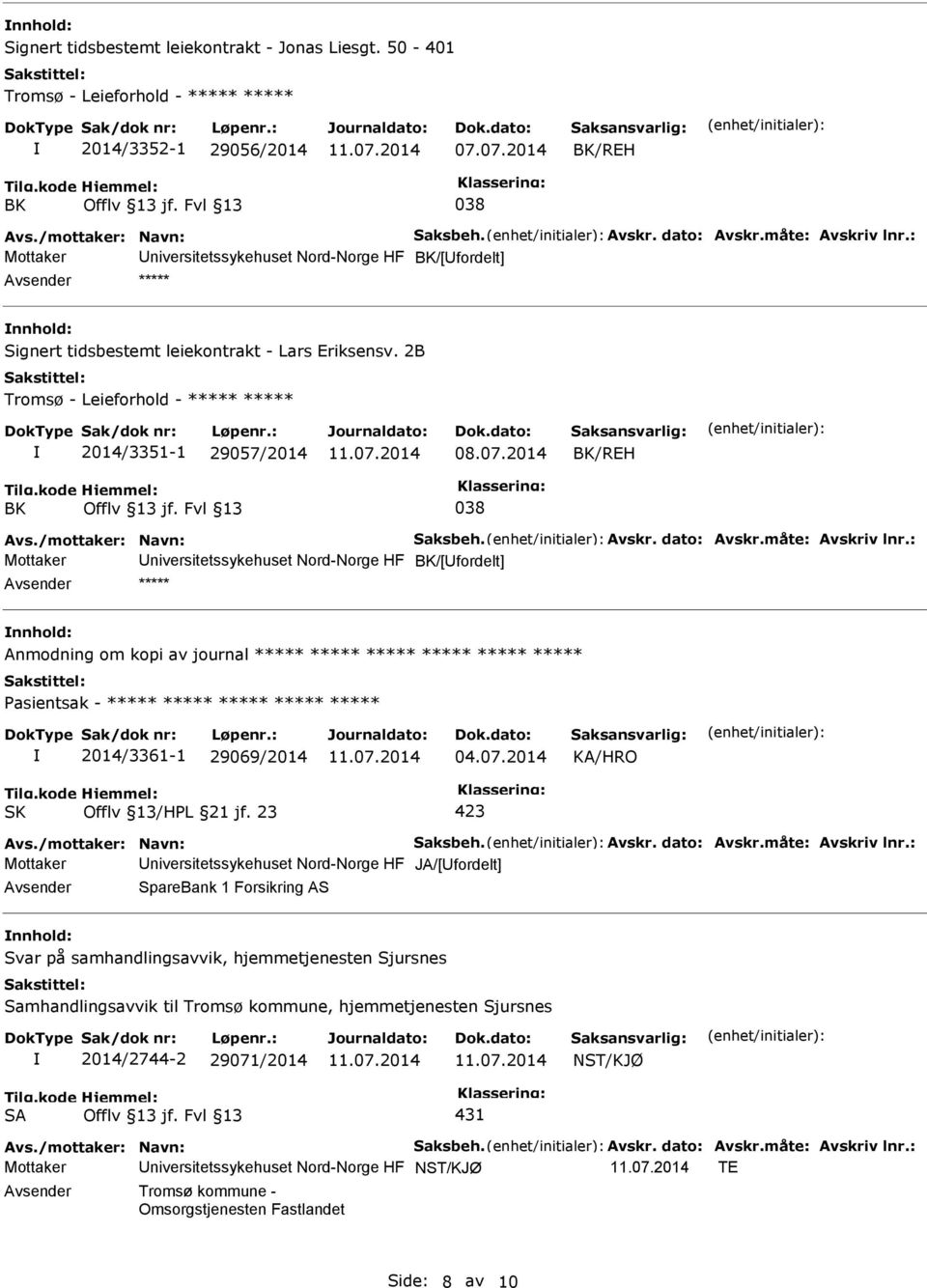 07.2014 /REH Avs./mottaker: Navn: Saksbeh. Avskr. dato: Avskr.måte: Avskriv lnr.