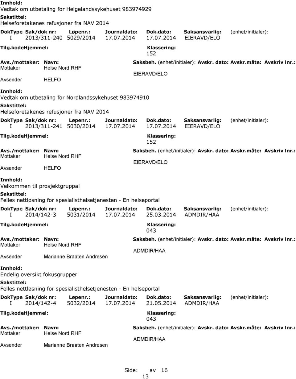 Felles nettløsning for spesialisthelsetjenesten - En helseportal I 2014/142-3 5031