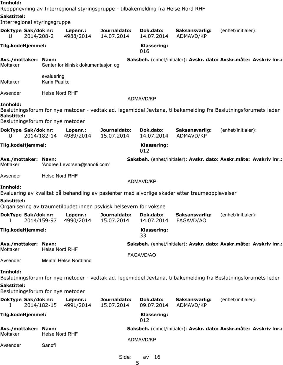 legemiddel Jevtana, tilbakemelding fra Beslutningsforumets leder Beslutningsforum for nye metoder U 2014/182-14 4989/2014 15.07.2014 14.07.2014 ADMAVD/KP 'Andree.Levorsen@sanofi.