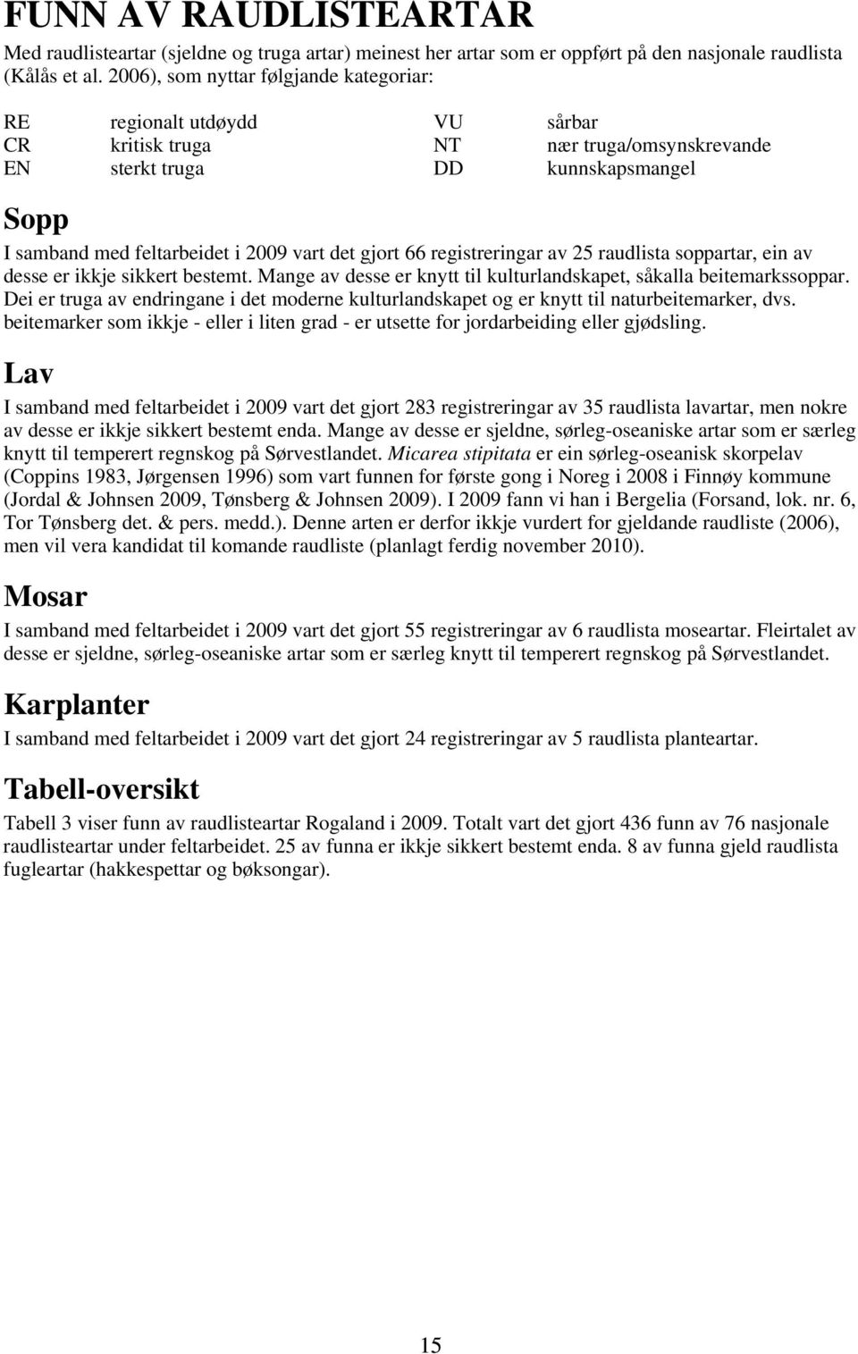 gjort 66 registreringar av 25 raudlista soppartar, ein av desse er ikkje sikkert bestemt. ange av desse er knytt til kulturlandskapet, såkalla beitemarkssoppar.