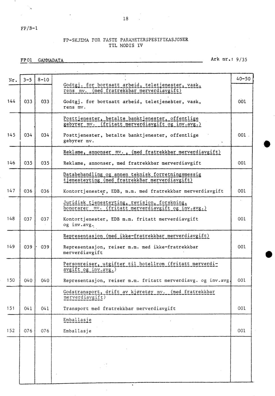 merverdiavaift) 00 035 035 Reklame annonser med fratrekkbar merverdiavgift 00 Databehandling oa annen teknisk forretninesmessia tienestextina (med fratrekkbar merverdiavaift) 036 036 Kontortjenester