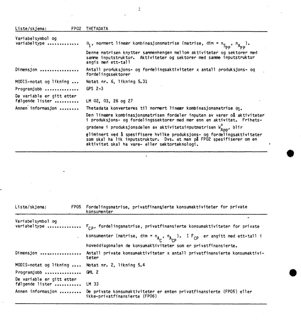 med ett-tall Antall produksjons- og fordelingsaktiviteter x antall produksjons- og fordelingssektorer Notat nr 6 likning 53 GPS 2-3 LM 02 03 26 og 27 Thetadata konverteres til normert linear