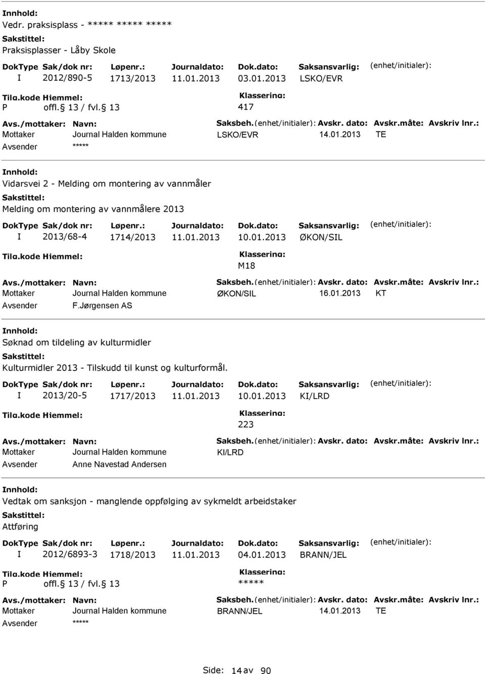 måte: Avskriv lnr.: ØKON/SL KT Avsender F.Jørgensen AS nnhold: Søknad om tildeling av kulturmidler Kulturmidler 2013 - Tilskudd til kunst og kulturformål. 2013/20-5 1717/2013 10.01.2013 K/LRD 223 Avs.