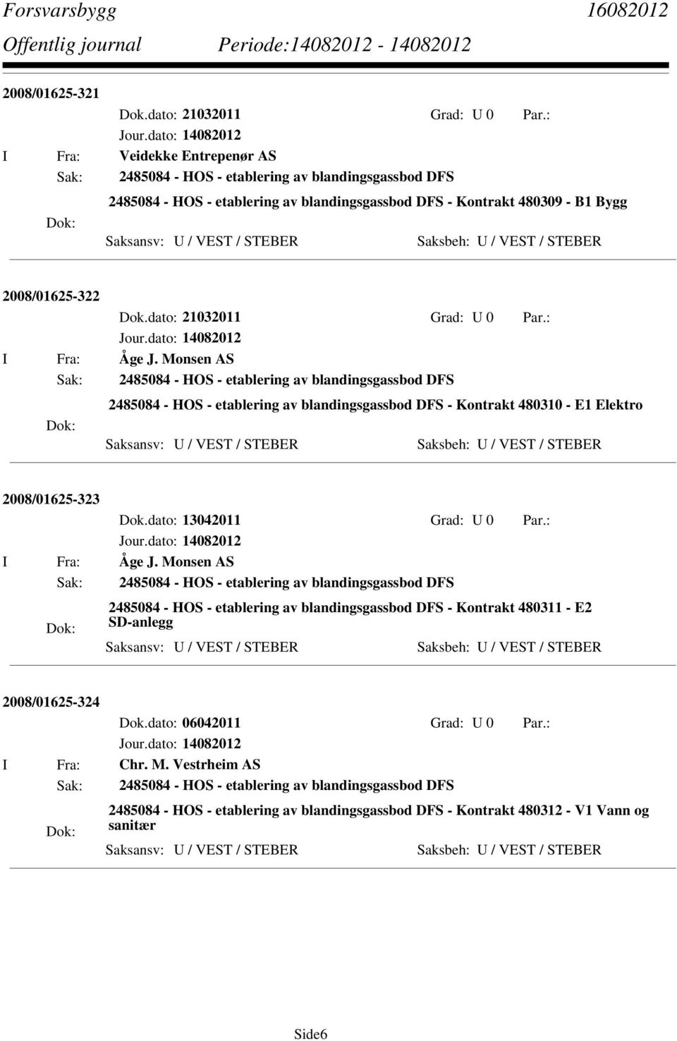 Saksbeh: U / VEST / STEBER 2008/01625-322 Dok.dato: 21032011 Grad: U 0 Par.: I Fra: Åge J.