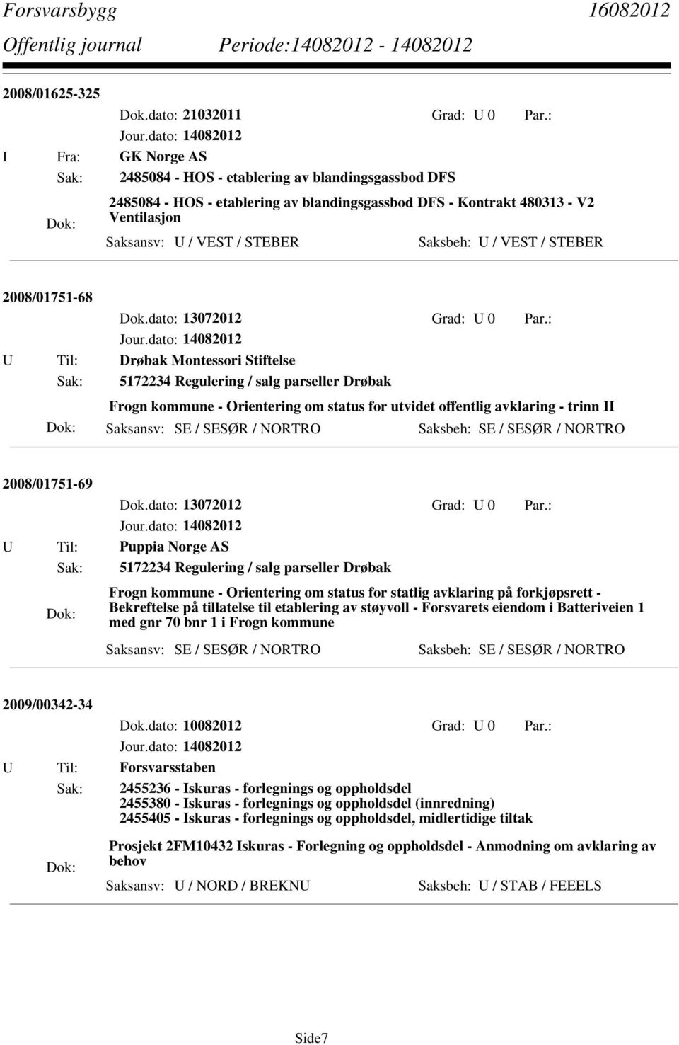 U / VEST / STEBER 2008/01751-68 Dok.dato: 13072012 Grad: U 0 Par.