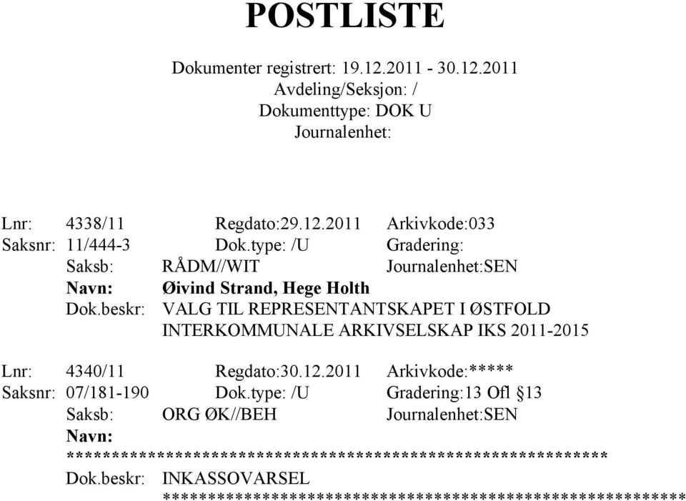 ØSTFOLD INTERKOMMUNALE ARKIVSELSKAP IKS 2011-2015 Lnr: 4340/11 Regdato:30.12.