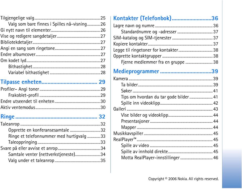 ..30 Aktiv ventemodus...30 Ringe... 32 Taleanrop...32 Opprette en konferansesamtale...32 Ringe et telefonnummer med hurtigvalg...33 Taleoppringing...33 Svare på eller avvise et anrop.