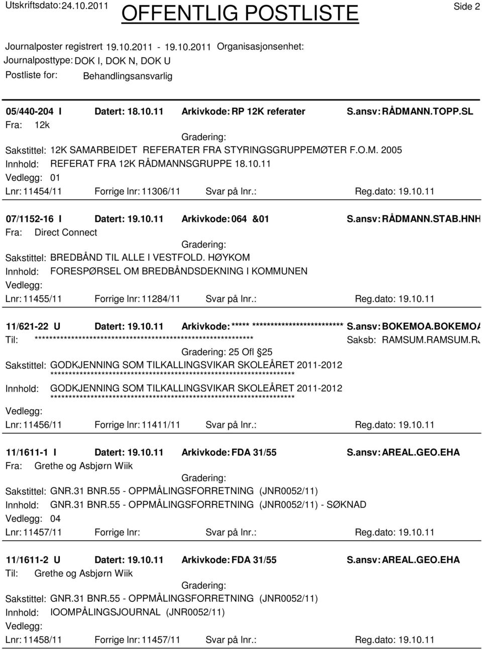 HNH Fra: Direct Connect Sakstittel: BREDBÅND TIL ALLE I VESTFOLD. HØYKOM Innhold: FORESPØRSEL OM BREDBÅNDSDEKNING I KOMMUNEN Lnr: 11455/11 Forrige lnr: 11284/11 Svar på lnr.: Reg.dato: 19.10.