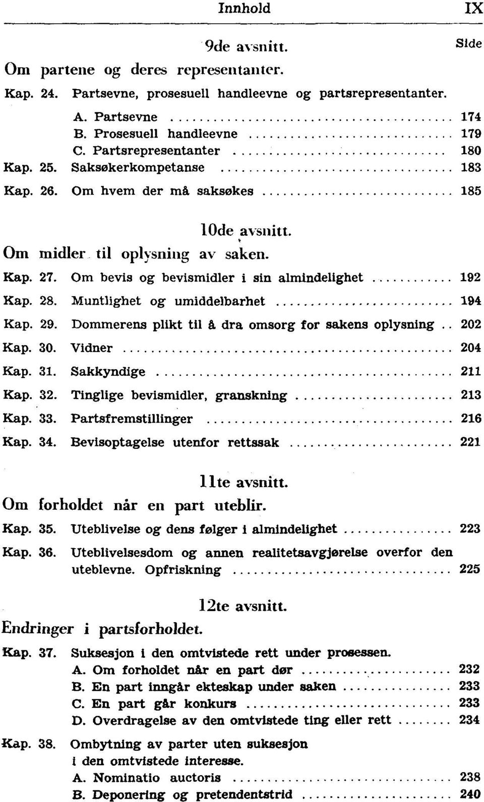 Om bevis og bevismidler i sin almindelighet 192 Kap. 28. Muntlighet og umiddelbarhet 194 Kap. 29. Dommerens plikt til å dra omsorg for sakens oplysning.. 202 Kap. 30. Vidner 204 Kap. 31.