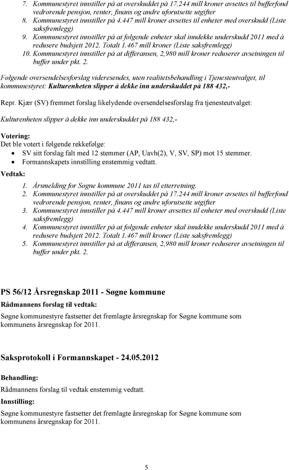 467 mill kroner (Liste saksfremlegg) 10. Kommunestyret innstiller på at differansen, 2,