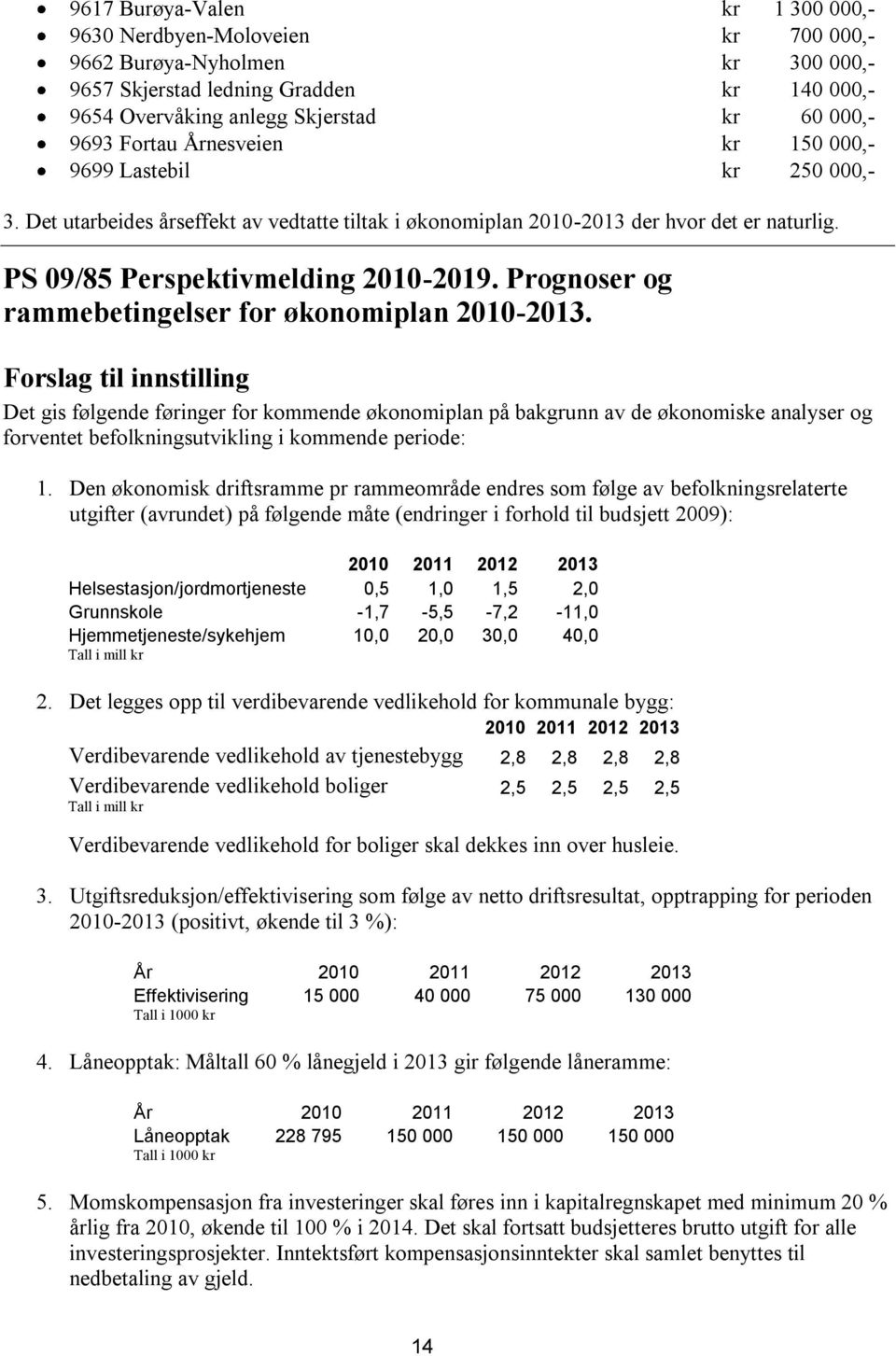 Prognoser og rammebetingelser for økonomiplan 2010-2013.