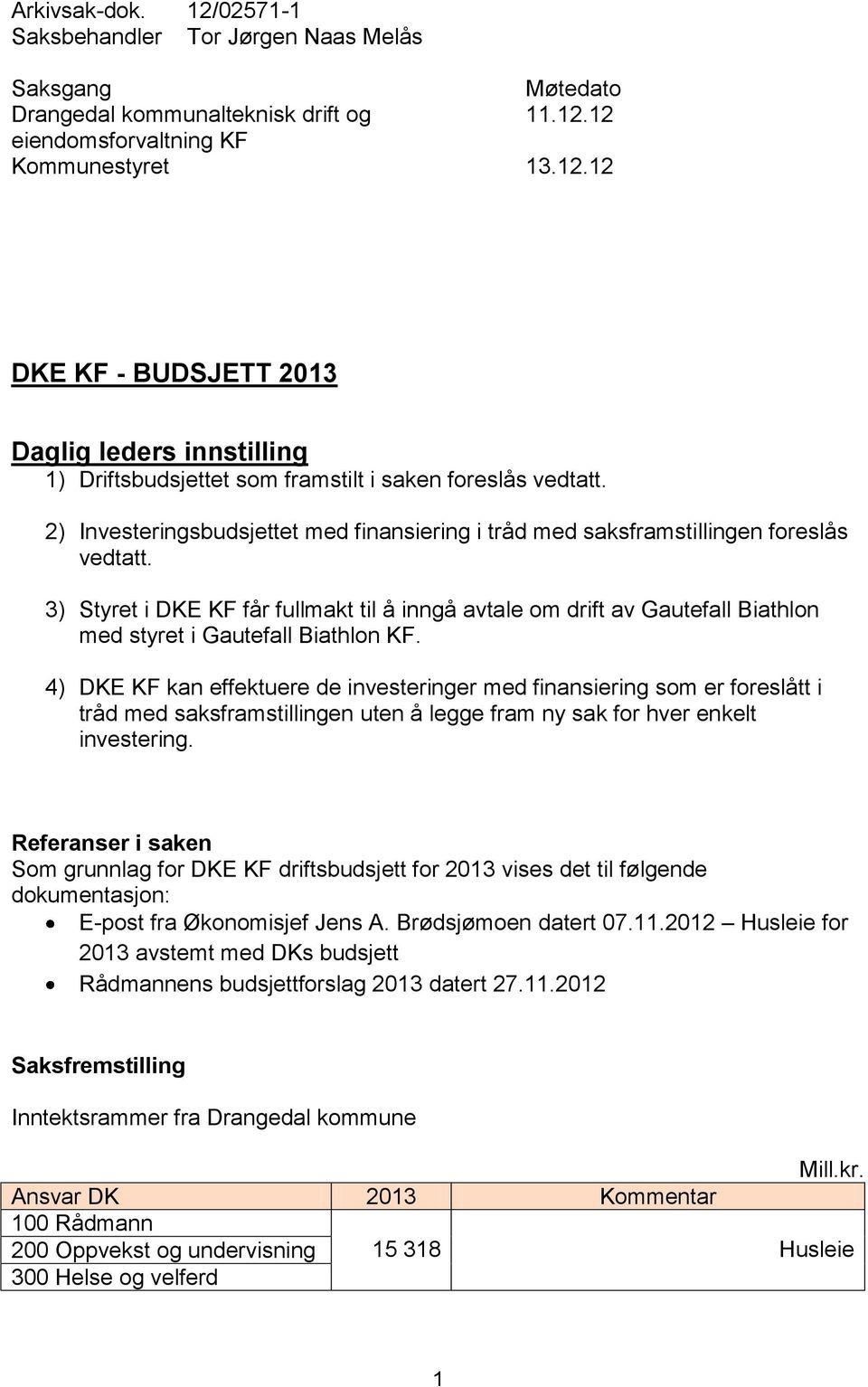 3) Styret i DKE KF får fullmakt til å inngå avtale om drift av Gautefall Biathlon med styret i Gautefall Biathlon KF.