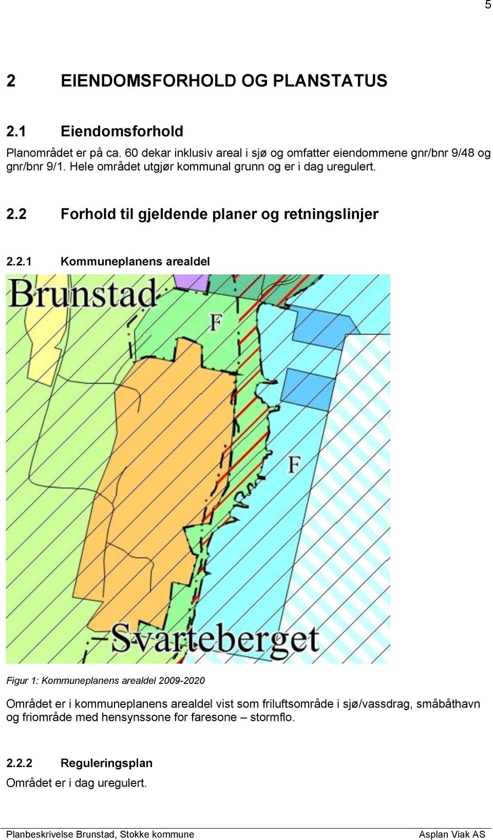 Hele området utgjør kommunal grunn og er i dag uregulert. 2.