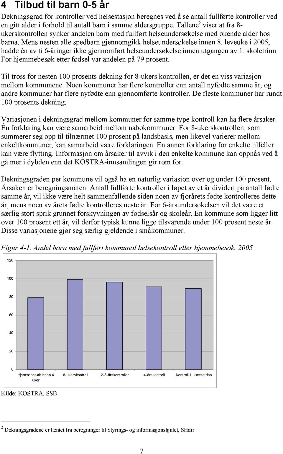 leveuke i 2005, hadde èn av ti 6-åringer ikke gjennomført helseundersøkelse innen utgangen av 1. skoletrinn. For hjemmebesøk etter fødsel var andelen på 79 prosent.