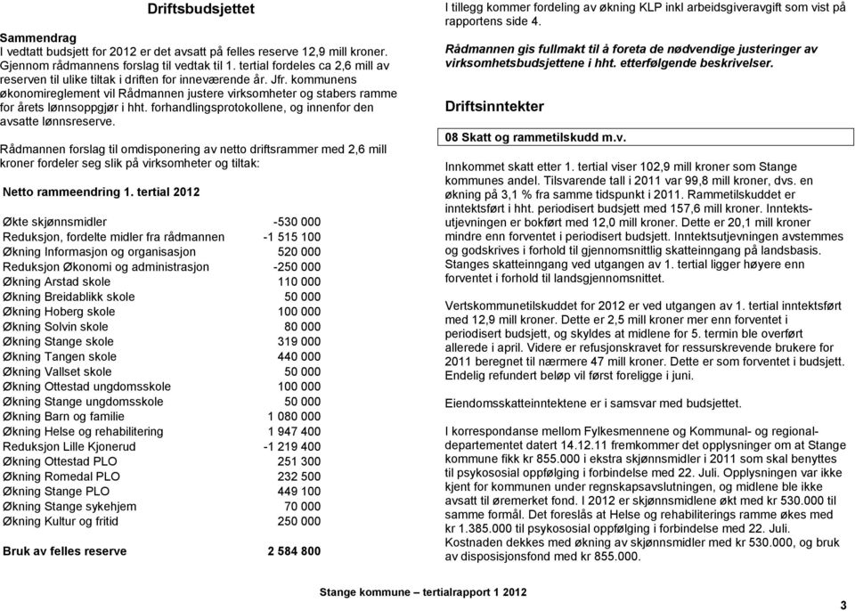 kommunens økonomireglement vil Rådmannen justere virksomheter og stabers ramme for årets lønnsoppgjør i hht. forhandlingsprotokollene, og innenfor den avsatte lønnsreserve.