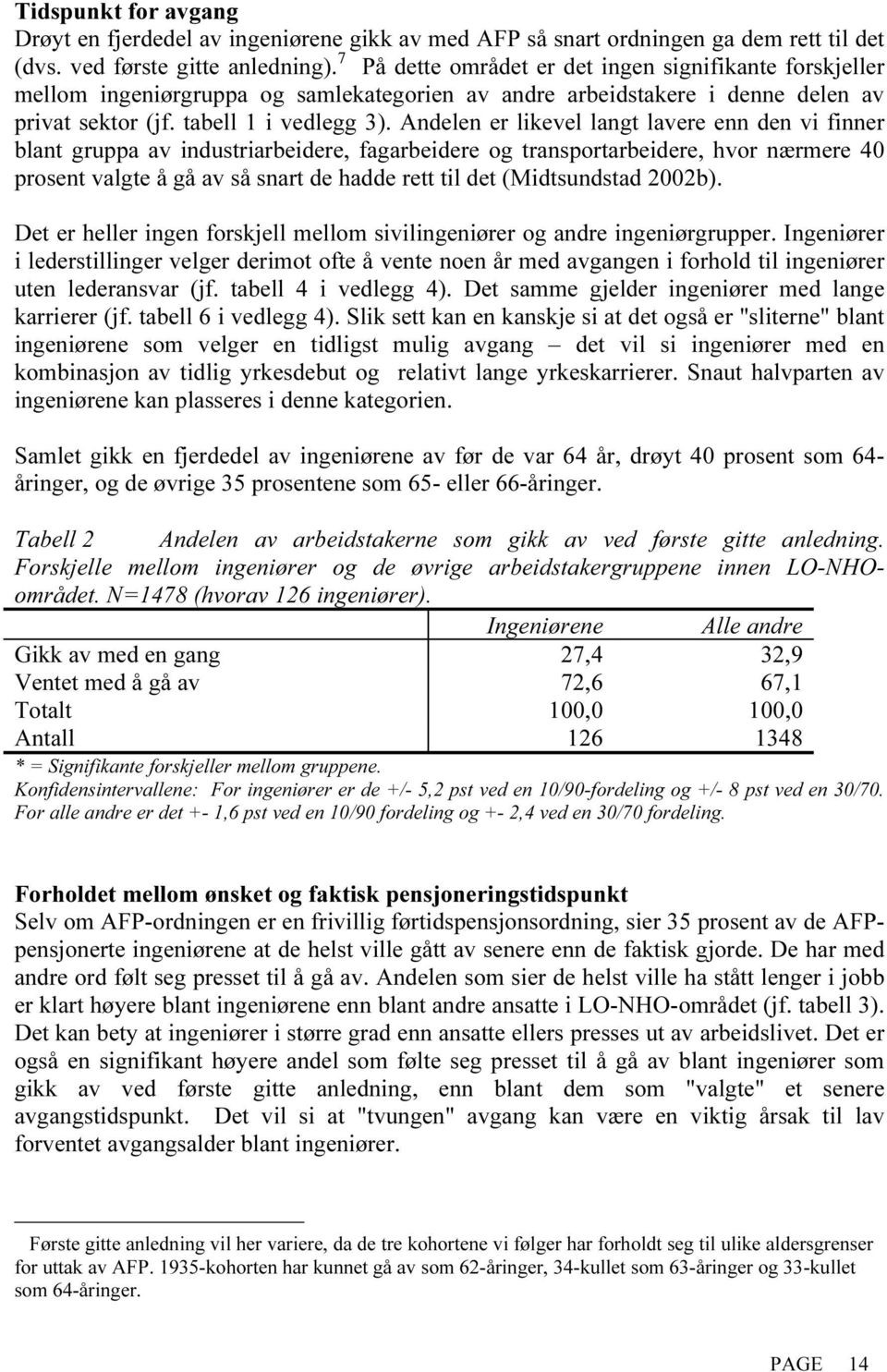 Andelen er likevel langt lavere enn den vi finner blant gruppa av industriarbeidere, fagarbeidere og transportarbeidere, hvor nærmere 40 prosent valgte å gå av så snart de hadde rett til det