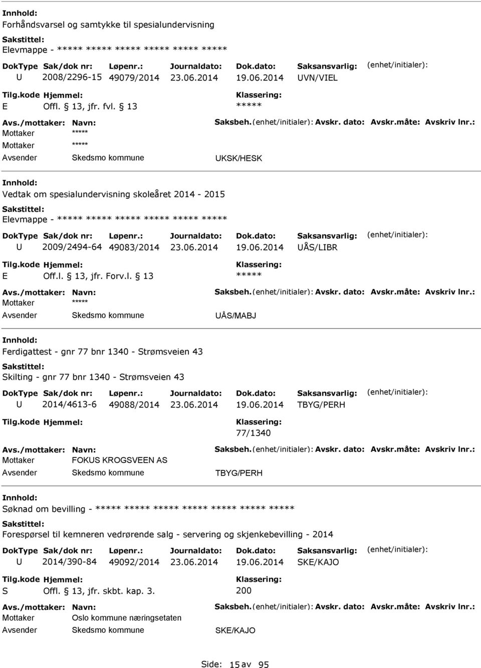 måte: vskriv lnr.: ÅS/MBJ Ferdigattest - gnr 77 bnr 1340 - Strømsveien 43 Skilting - gnr 77 bnr 1340 - Strømsveien 43 2014/4613-6 49088/2014 TBYG/PRH 77/1340 vs./mottaker: Navn: Saksbeh. vskr. dato: vskr.