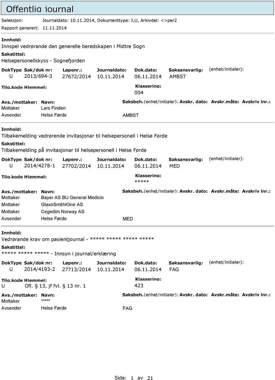 AMBST Tilbakemelding vedrørende invitasjonar til helsepersonell i Tilbakemelding på invitasjonar til helsepersonell i 2014/4278-1 27702/2014 06.11.