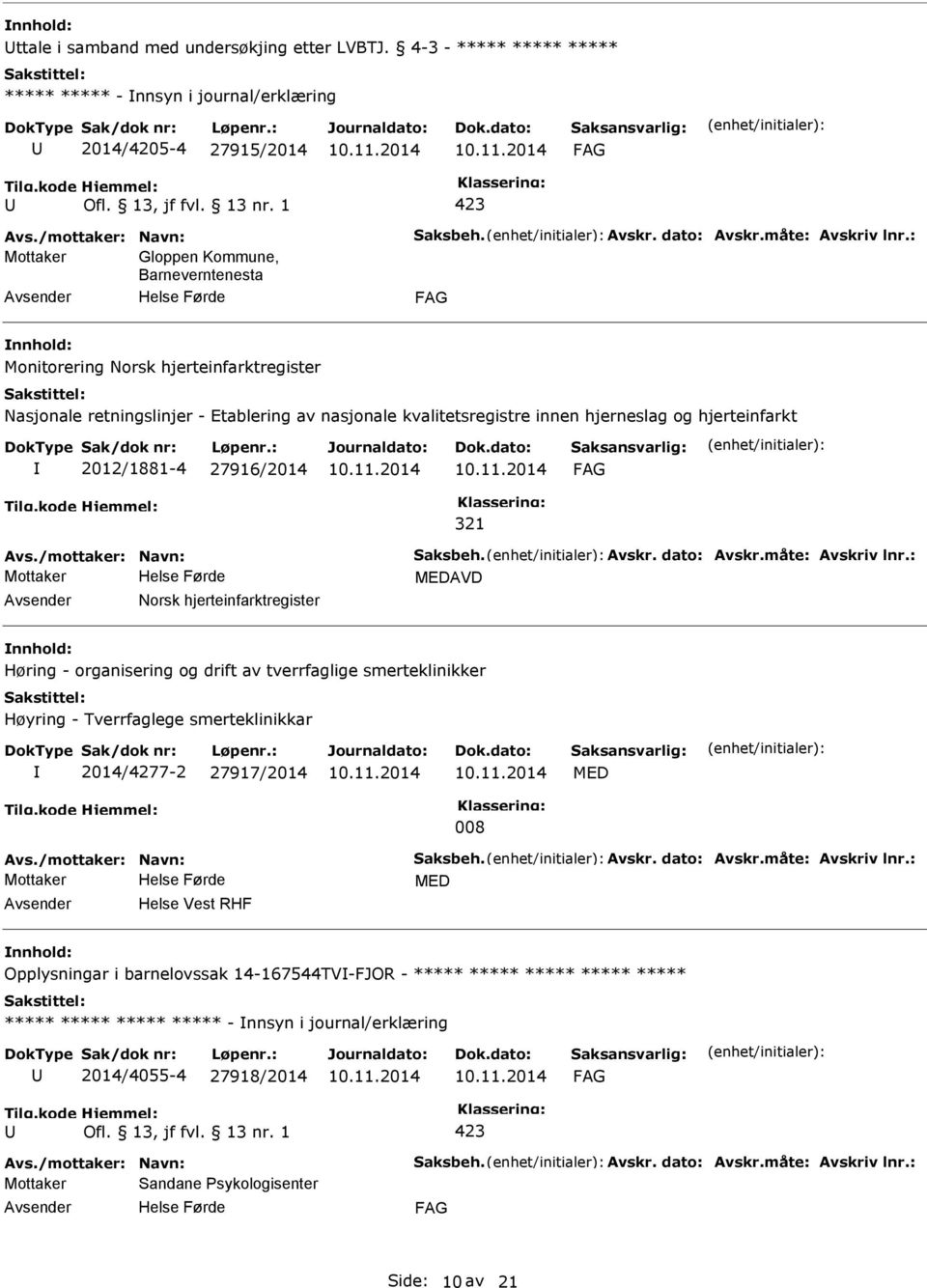 retningslinjer - Etablering av nasjonale kvalitetsregistre innen hjerneslag og hjerteinfarkt 2012/1881-4 27916/2014 321 MEDAVD Norsk hjerteinfarktregister Høring - organisering og