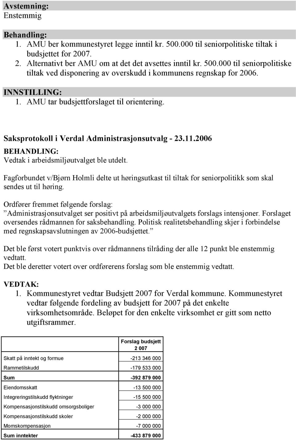 Fagforbundet v/bjørn Holmli delte ut høringsutkast til tiltak for seniorpolitikk som skal sendes ut til høring.