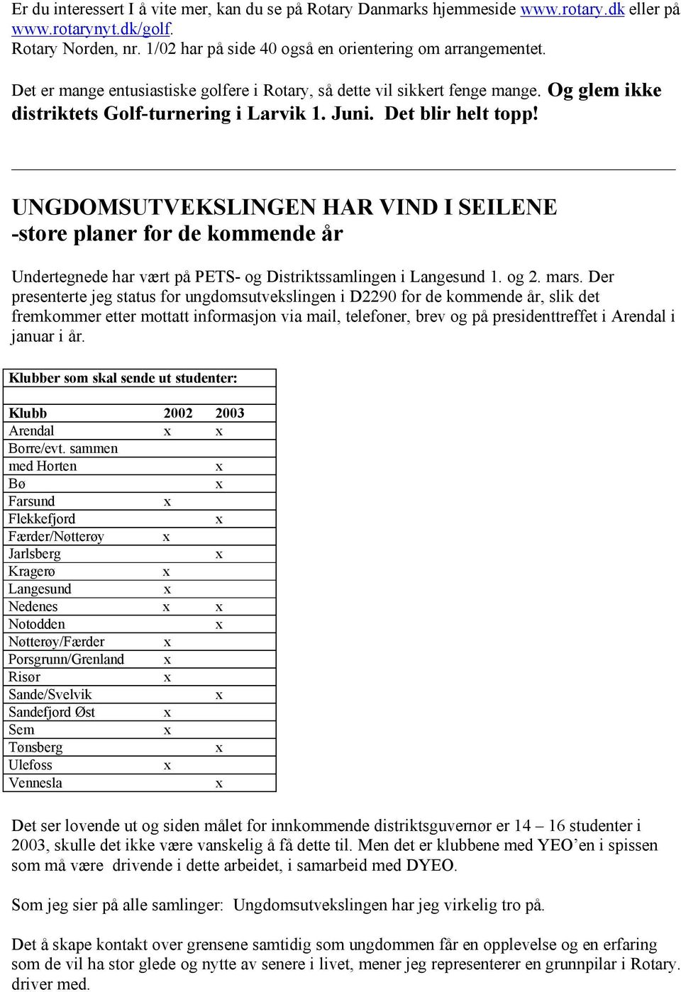 UNGDOMSUTVEKSLINGEN HAR VIND I SEILENE -store planer for de kommende år Undertegnede har vært på PETS- og Distriktssamlingen i Langesund 1. og 2. mars.