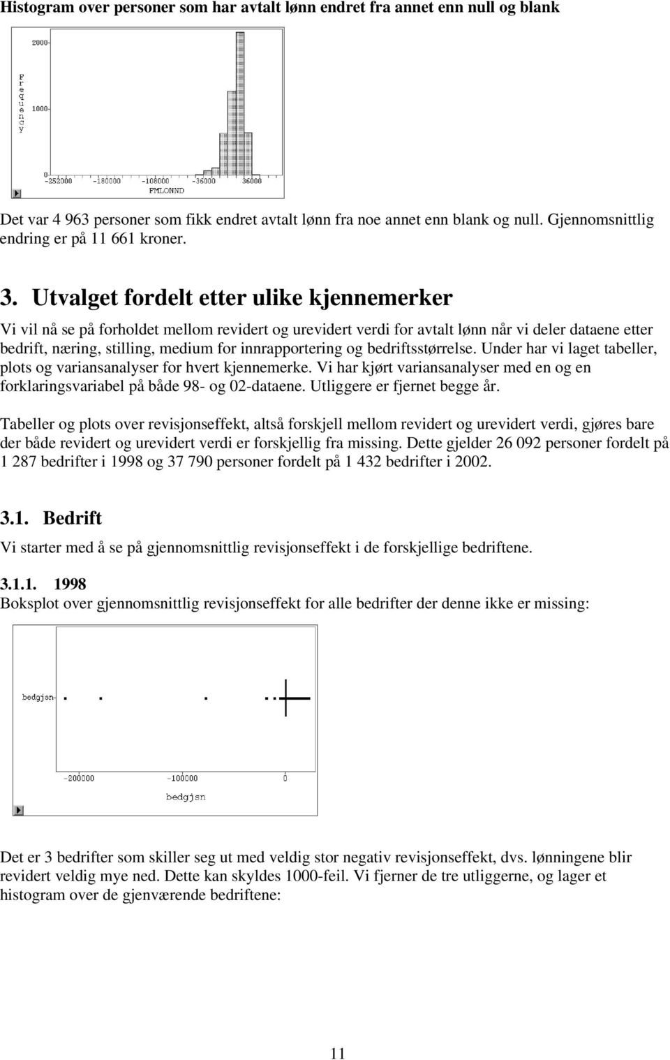 Utvalget fordelt etter ulike kjennemerker Vi vil nå se på forholdet mellom revidert og urevidert verdi for avtalt lønn når vi deler dataene etter bedrift, næring, stilling, medium for innrapportering