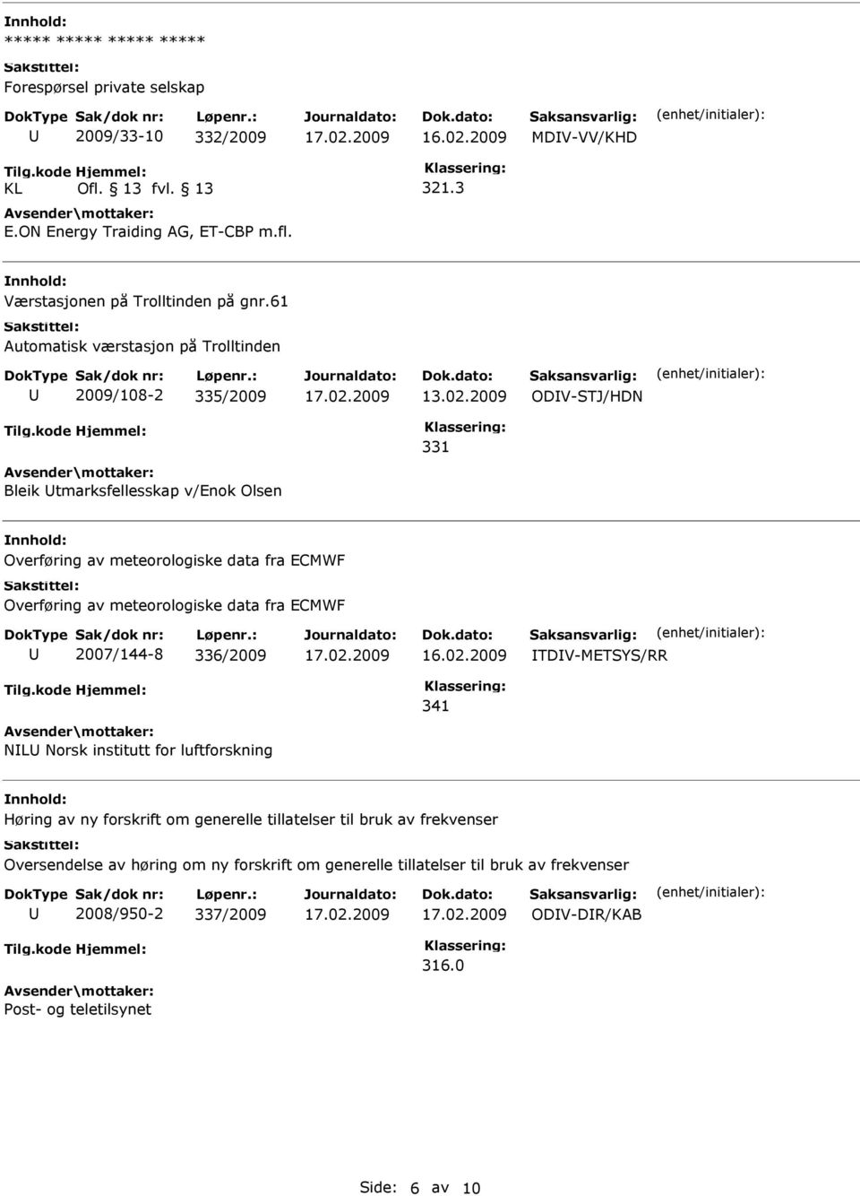 2009 ODV-STJ/HDN 331 Bleik tmarksfellesskap v/enok Olsen Overføring av meteorologiske data fra ECMWF Overføring av meteorologiske data fra ECMWF 2007/144-8 336/2009