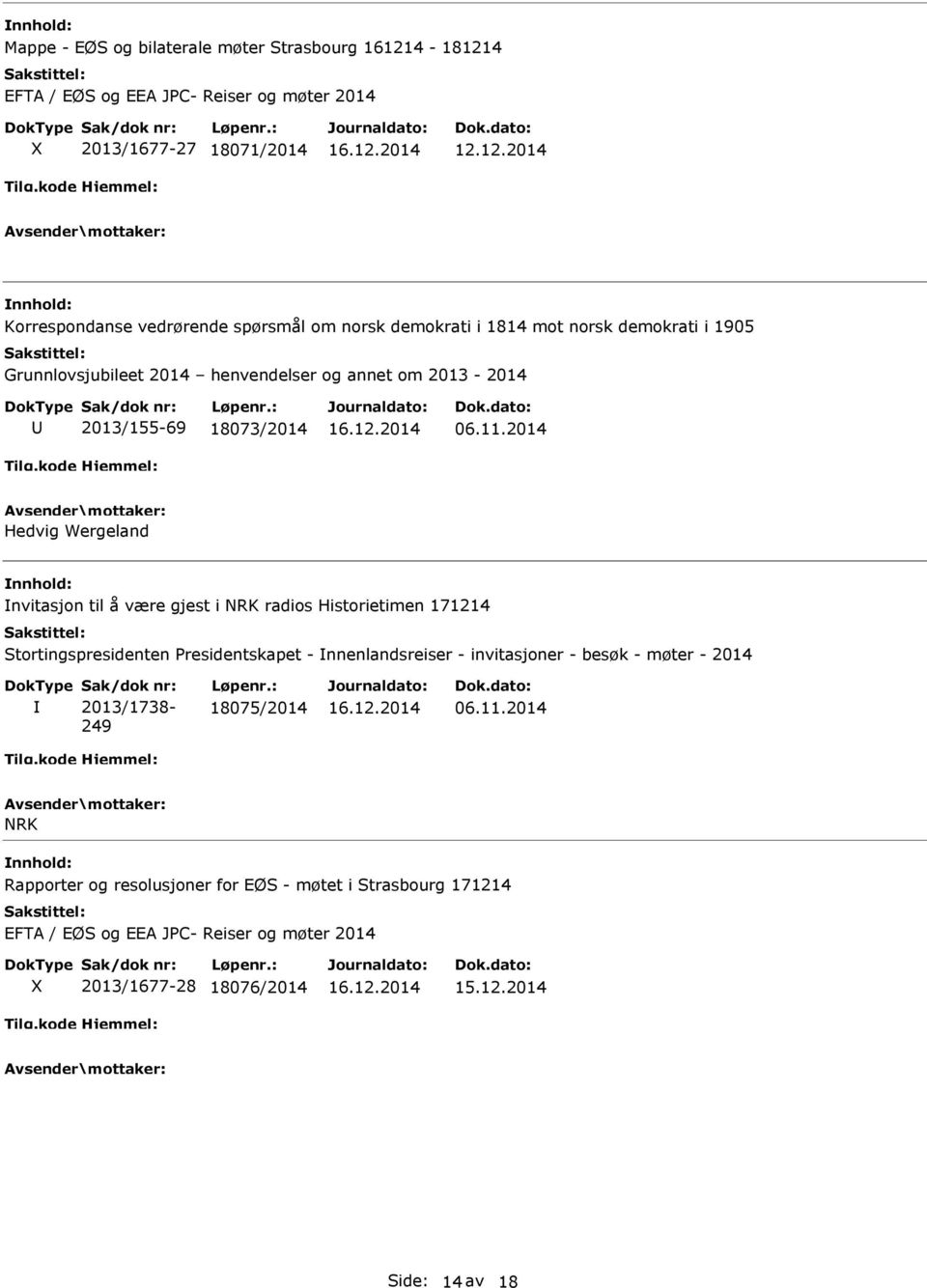 4 EFTA / EØS og EEA JPC- Reiser og møter 2014 X 2013/1677-27 18071/2014 12.
