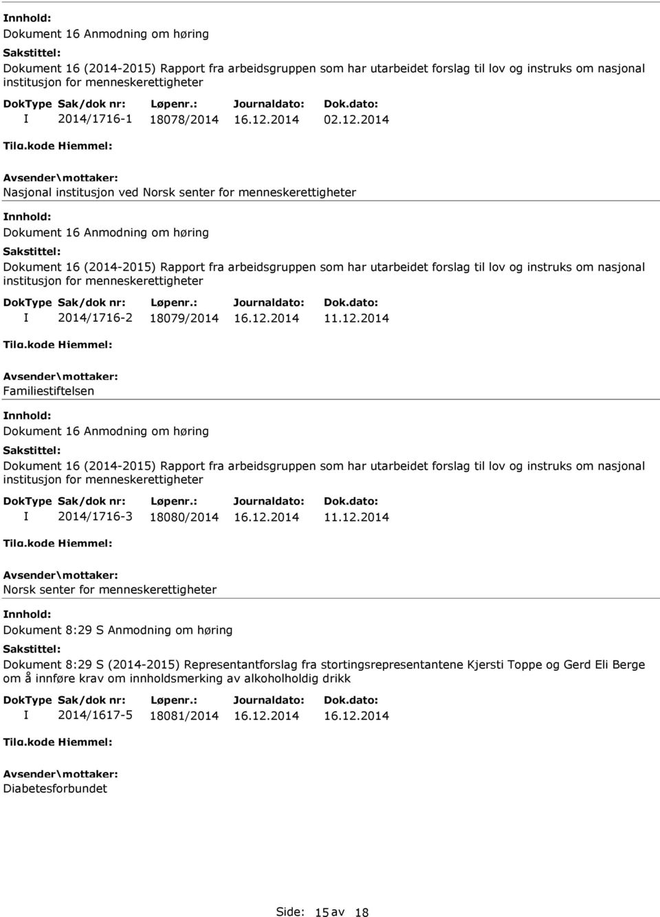 2014 Nasjonal institusjon ved Norsk senter for menneskerettigheter Dokument 16 Anmodning om høring Dokument 16 (2014-2015) Rapport fra arbeidsgruppen som har utarbeidet forslag til lov og instruks om