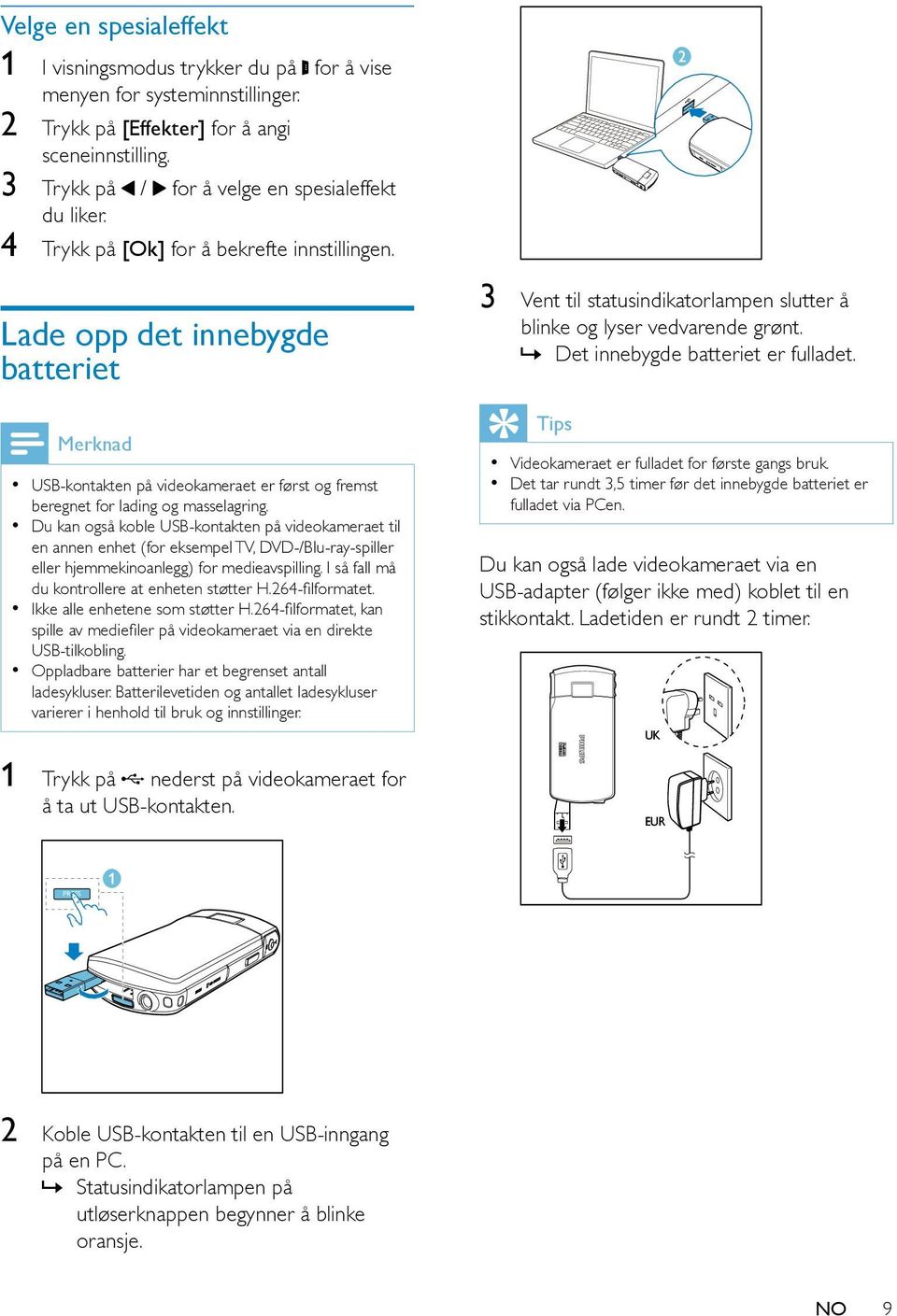 Du kan også koble USB-kontakten på videokameraet til en annen enhet (for eksempel TV, DVD-/Blu-ray-spiller eller hjemmekinoanlegg) for medieavspilling.