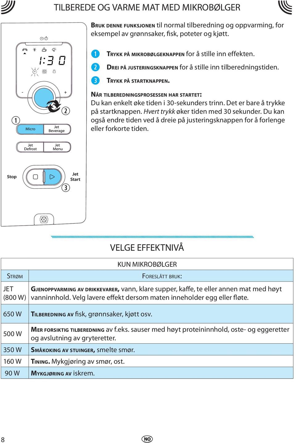 Hvrt trykk økr tidn md 30 skundr. Du kan også ndr tidn vd å dri på justringsknappn for å forlng llr forkort tidn.