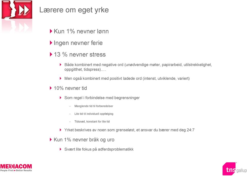 Men også kombinert med positivt ladede ord (intenst, utviklende, variert) 10% nevner tid Som regel i forbindelse med begrensninger -