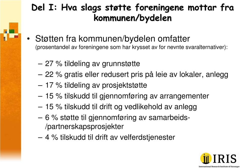 leie av lokaler, anlegg 17 % tildeling av prosjektstøtte 15 % tilskudd til gjennomføring av arrangementer 15 % tilskudd til