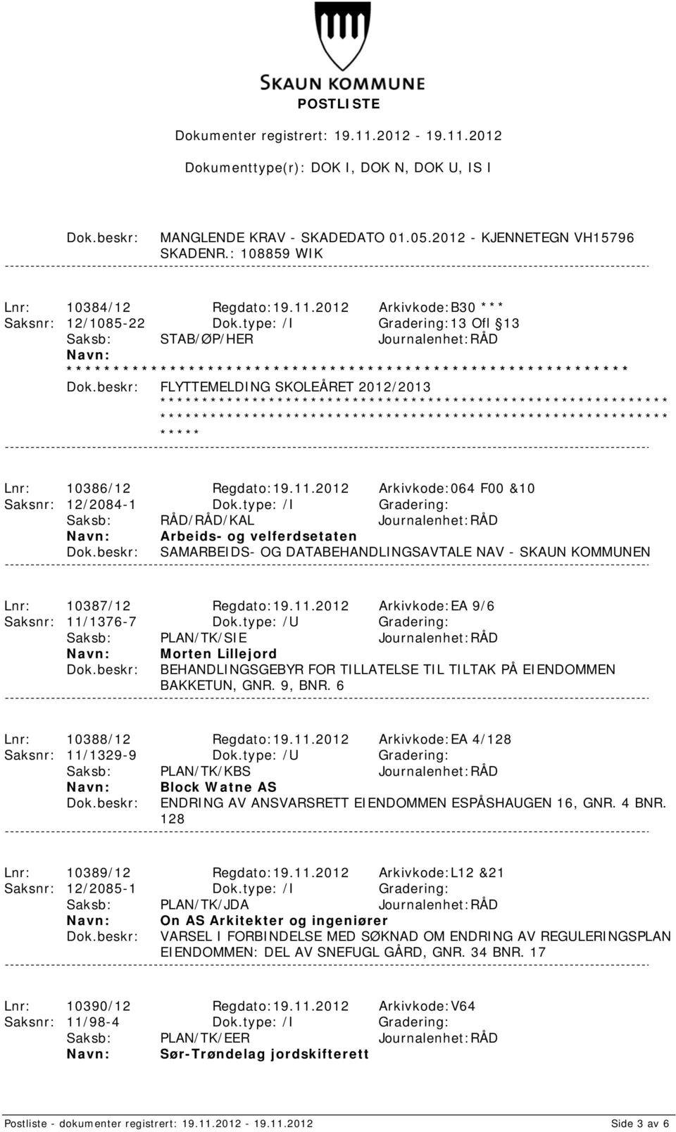 2012 Arkivkode:064 F00 &10 Saksnr: 12/2084-1 Dok.