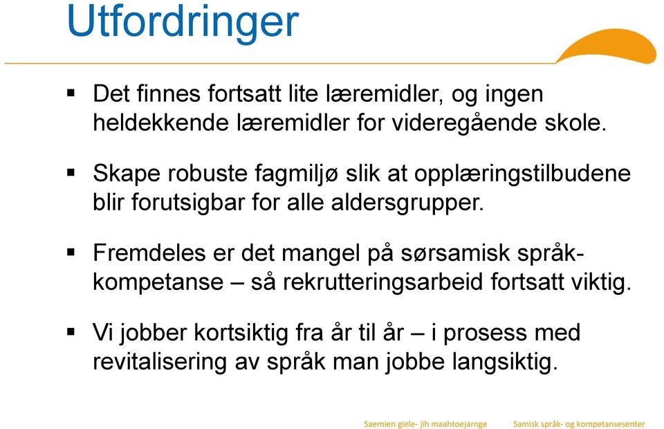 Skape robuste fagmiljø slik at opplæringstilbudene blir forutsigbar for alle aldersgrupper.