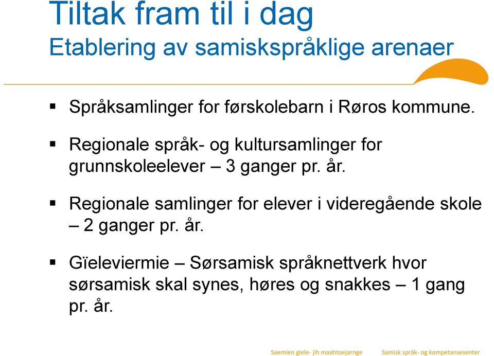 Regionale språk- og kultursamlinger for grunnskoleelever 3 ganger pr. år.