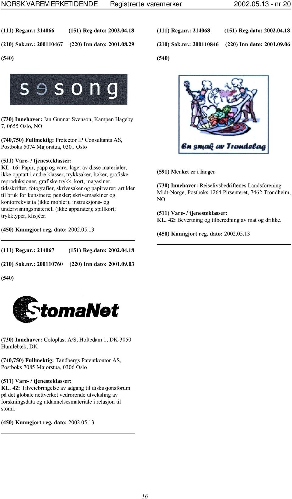 06 (730) Innehaver: Jan Gunnar Svenson, Kampen Hageby 7, 0655 Oslo, NO (740,750) Fullmektig: Protector IP Consultants AS, Postboks 5074 Majorstua, 0301 Oslo KL.