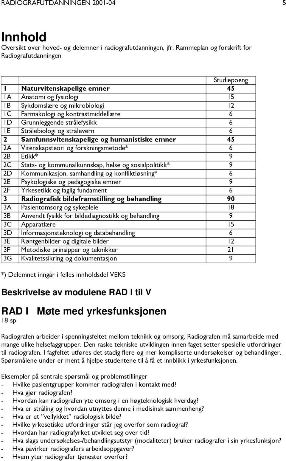 Grunnleggende strålefysikk 6 1E Strålebiologi og strålevern 6 2 Samfunnsvitenskapelige og humanistiske emner 45 2A Vitenskapsteori og forskningsmetode* 6 2B Etikk* 9 2C Stats- og kommunalkunnskap,