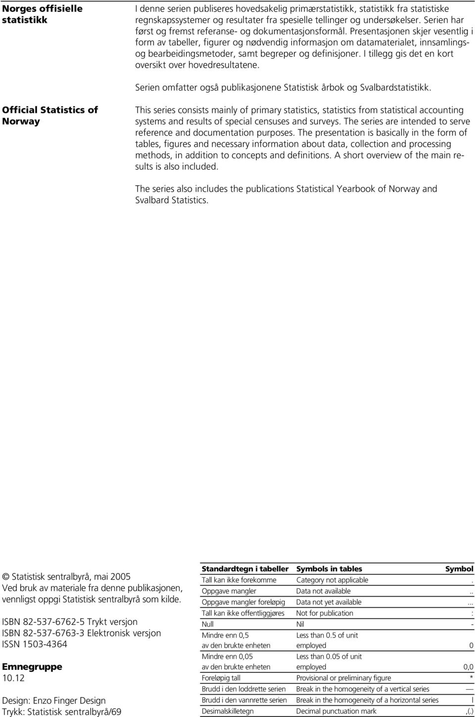 Presentasjonen skjer vesentlig i form av tabeller, figurer og nødvendig informasjon om datamaterialet, innsamlingsog bearbeidingsmetoder, samt begreper og definisjoner.